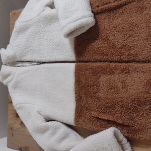 Carve Designs Tan & White Mason Colorblock Full Zip Teddy Jacket Size S